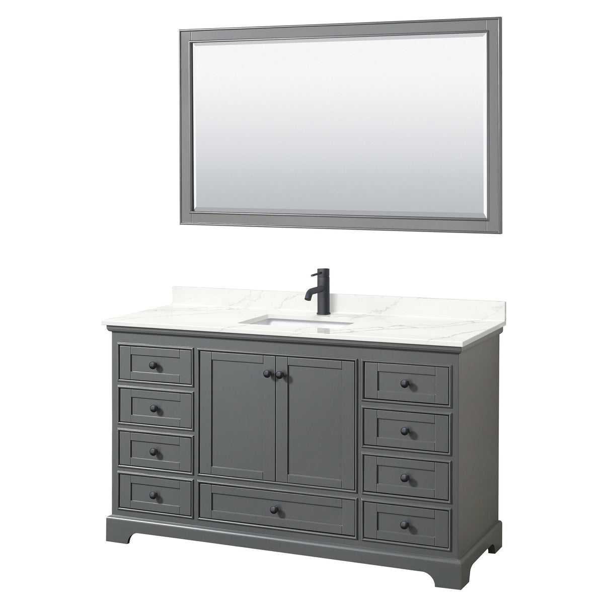 Wyndham Collection Deborah 60-in Dark Gray Single Sink Bathroom Vanity with White Carrara Marble Top
