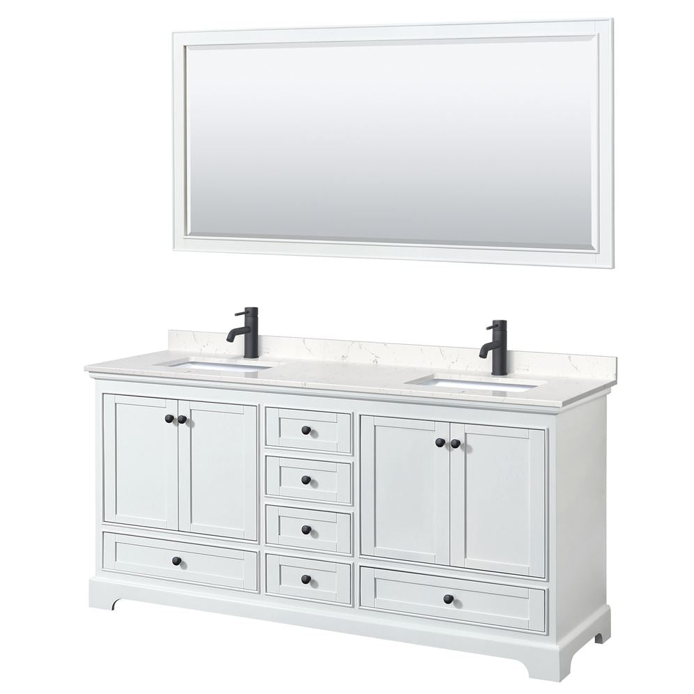 Wyndham Collection Deborah 72-in White Double Sink Bathroom Vanity with White Carrara Natural Marble Top