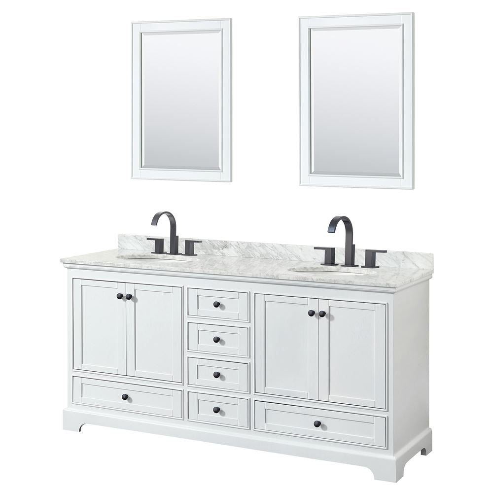 Wyndham Collection Deborah 72-in White Double Sink Bathroom Vanity with White Carrara Natural Marble Top