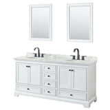 Wyndham Collection Deborah 72-in White Double Sink Bathroom Vanity with White Carrara Natural Marble Top