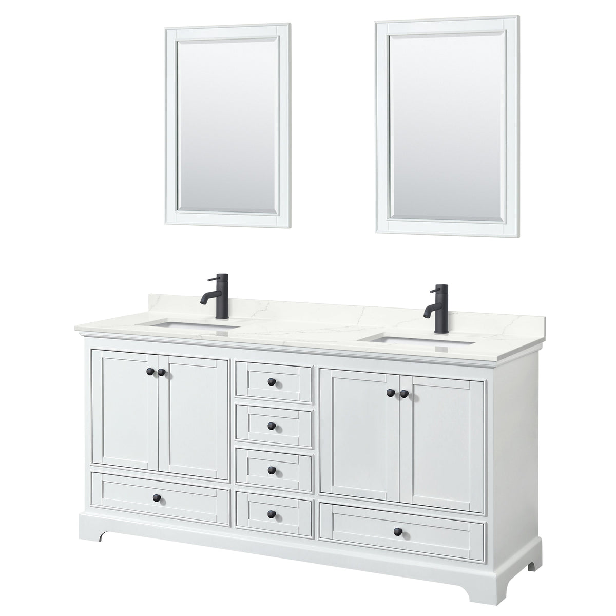 Wyndham Collection Deborah 72-in White Double Sink Bathroom Vanity with White Carrara Natural Marble Top