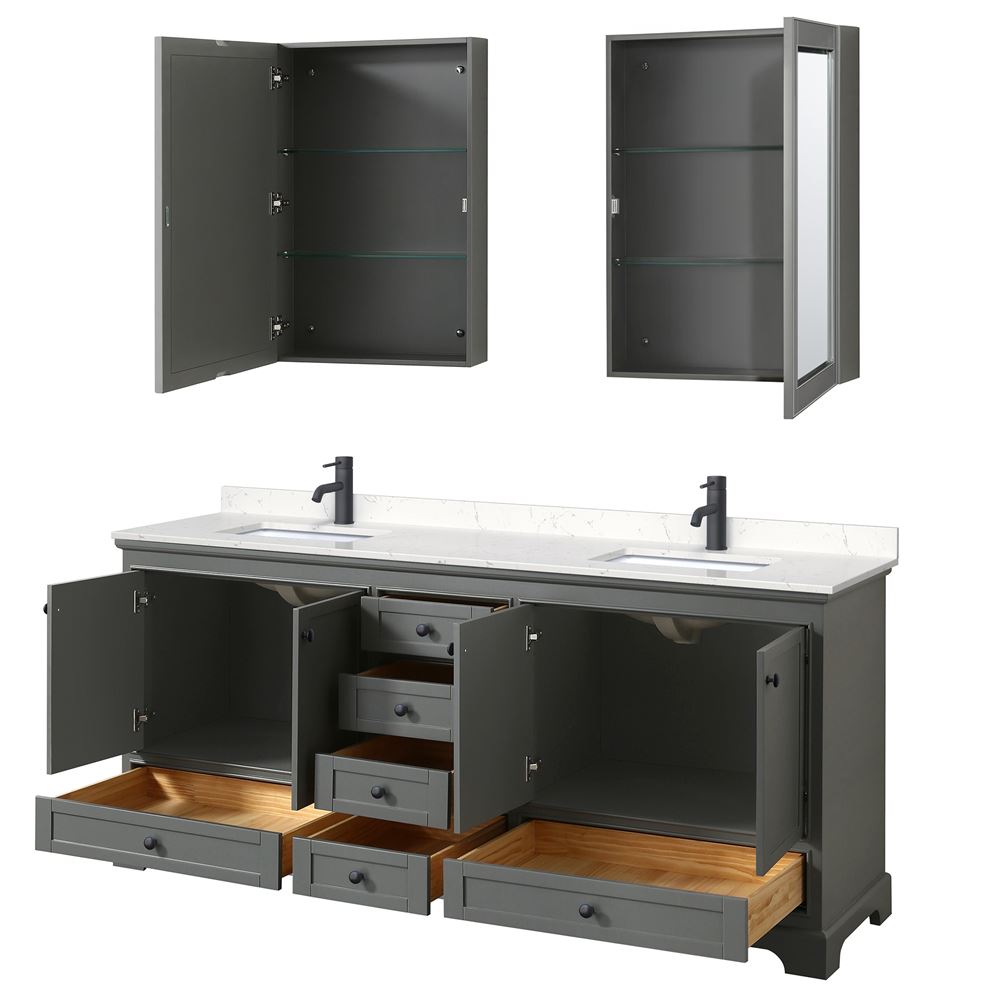 Wyndham Collection Deborah 80-in Dark Gray Double Sink Bathroom Vanity with White Carrara Natural Marble Top