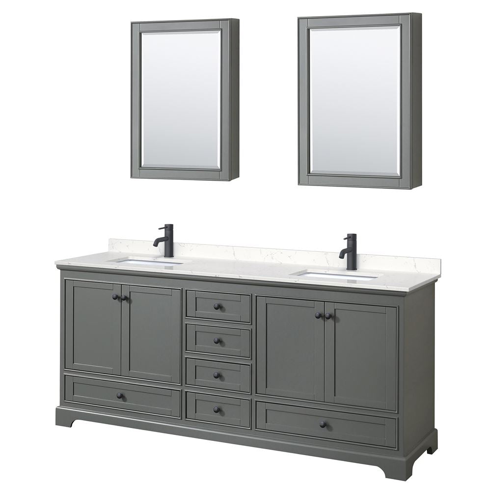 Wyndham Collection Deborah 80-in Dark Gray Double Sink Bathroom Vanity with White Carrara Natural Marble Top