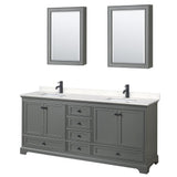 Wyndham Collection Deborah 80-in Dark Gray Double Sink Bathroom Vanity with White Carrara Natural Marble Top