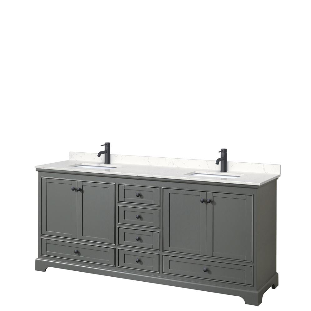 Wyndham Collection Deborah 80-in Dark Gray Double Sink Bathroom Vanity with White Carrara Natural Marble Top
