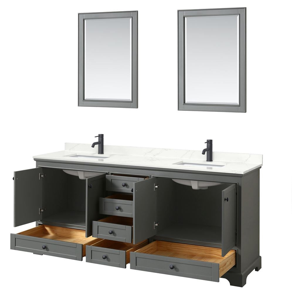 Wyndham Collection Deborah 80-in Dark Gray Double Sink Bathroom Vanity with White Carrara Natural Marble Top