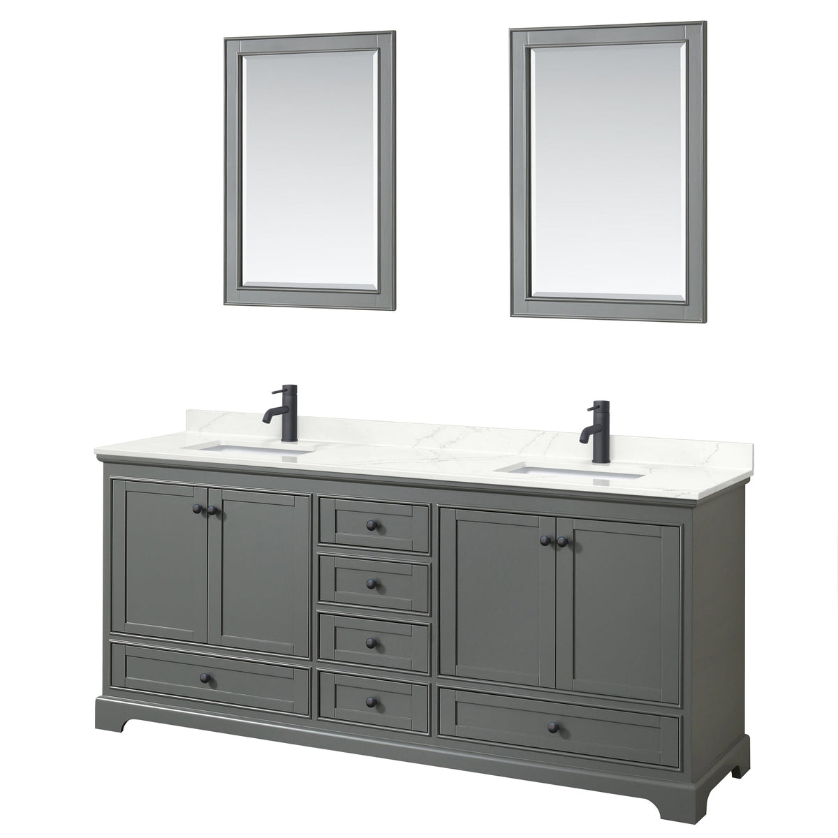 Wyndham Collection Deborah 80-in Dark Gray Double Sink Bathroom Vanity with White Carrara Natural Marble Top