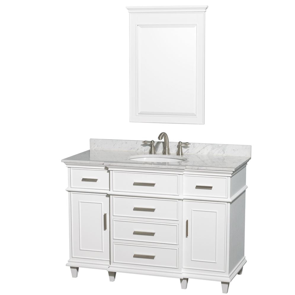 Wyndham Collection Berkeley 48-in White Bathroom Vanity Cabinet with Mirror