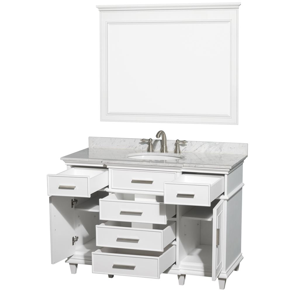 Wyndham Collection Berkeley 48-in White Bathroom Vanity Cabinet with Mirror