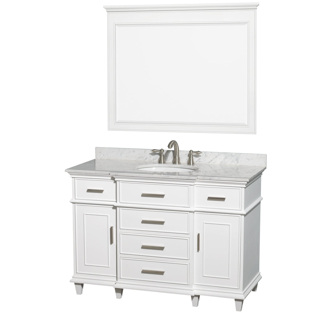 Wyndham Collection Berkeley 48-in White Bathroom Vanity Cabinet with Mirror