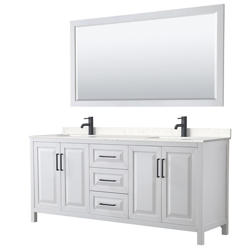 Wyndham Collection Daria 80-in White Double Sink Bathroom Vanity with White Carrara Marble Natural Marble Top (Mirror Included)