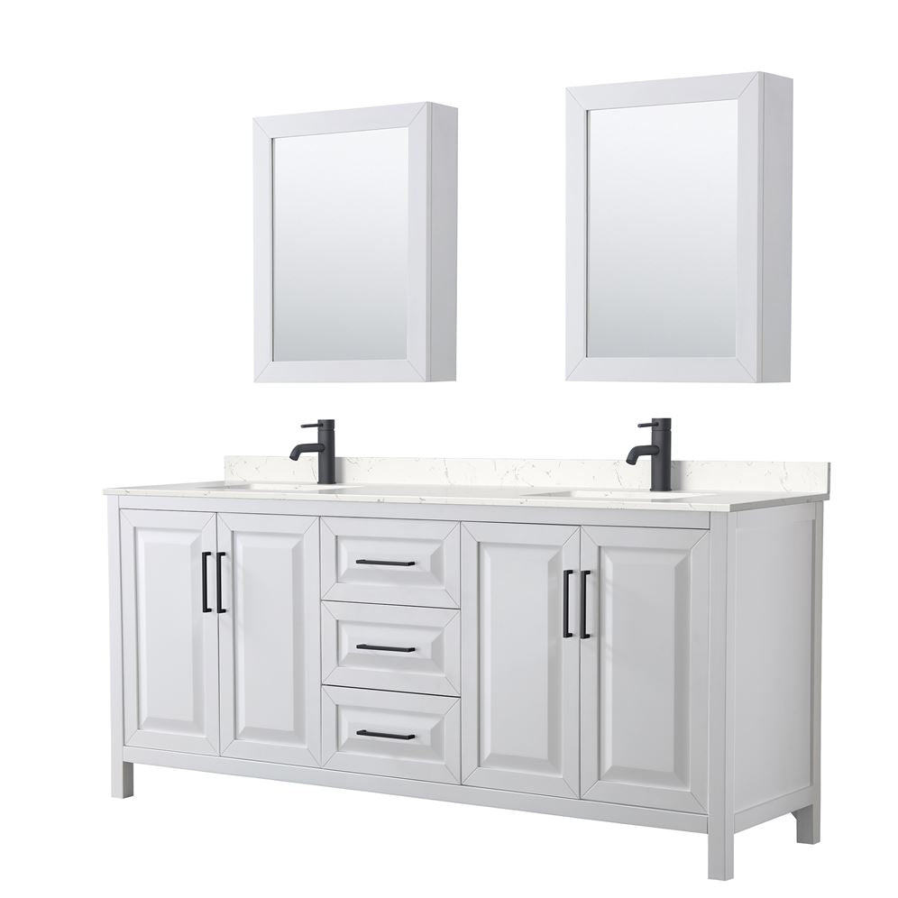 Wyndham Collection Daria 80-in White Double Sink Bathroom Vanity with White Carrara Marble Natural Marble Top (Mirror Included)
