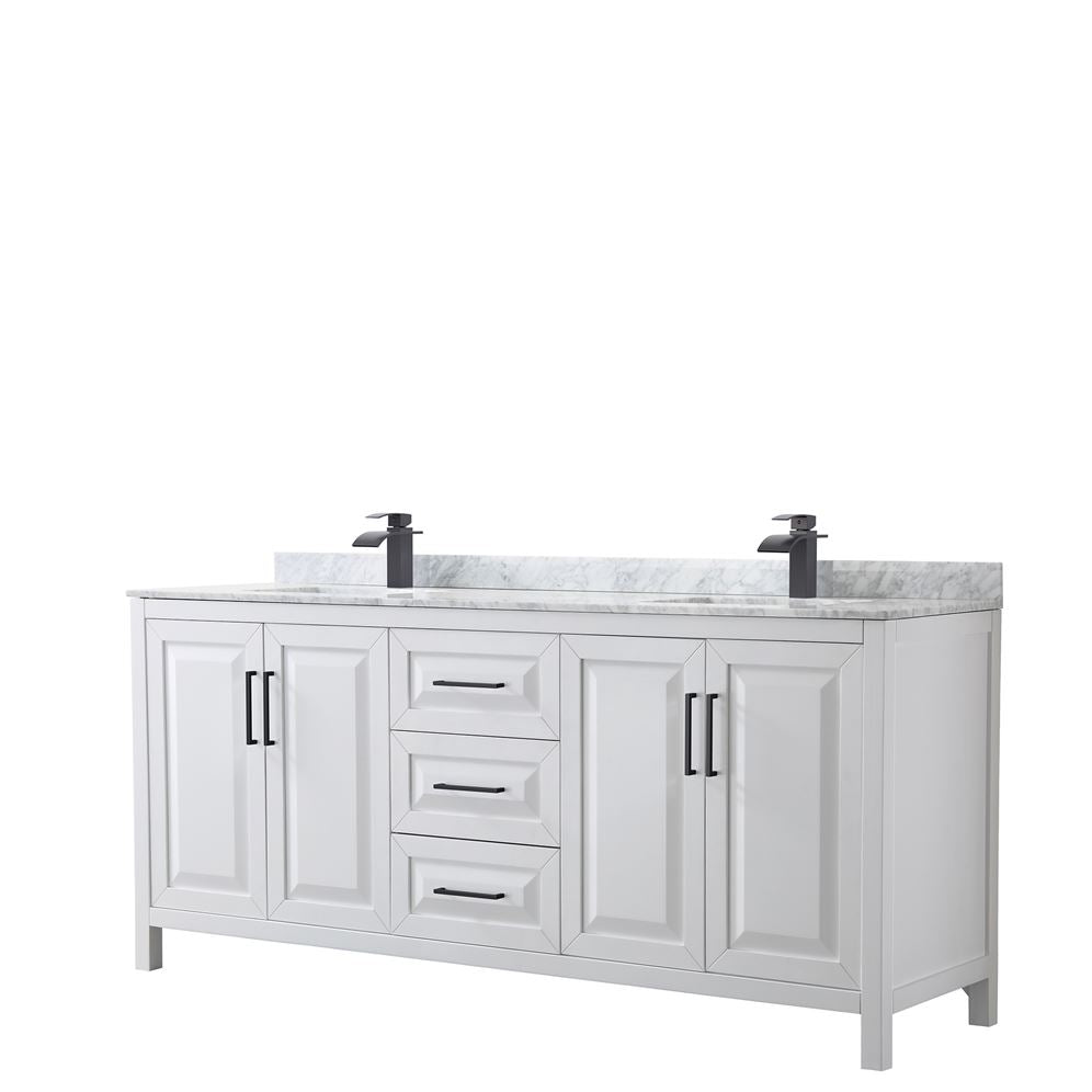 Wyndham Collection Daria 80-in White Double Sink Bathroom Vanity with White Carrara Marble Natural Marble Top (Mirror Included)