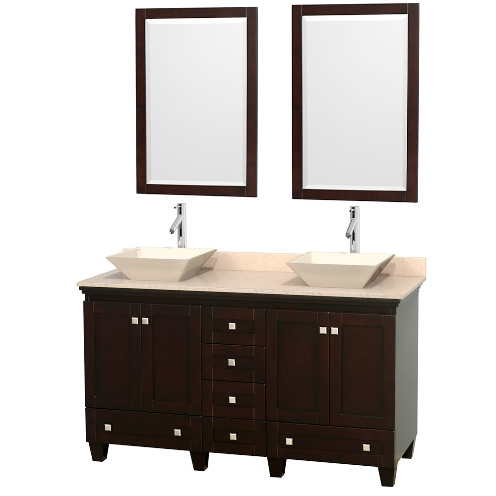 Wyndham Collection Acclaim 60-in Espresso Double Sink Bathroom Vanity with Ivory Natural Marble Top