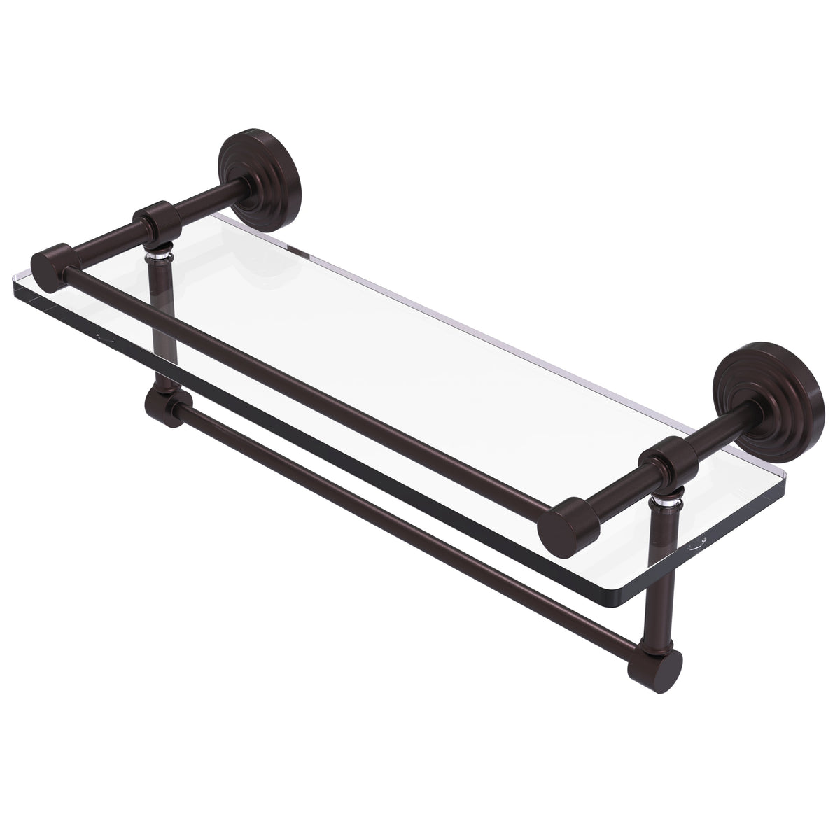 Allied Brass 16 in. L x 5 in. H x 5 in. W Gallery Clear Glass Bathroom Shelf with Towel Bar, Polished Nickel