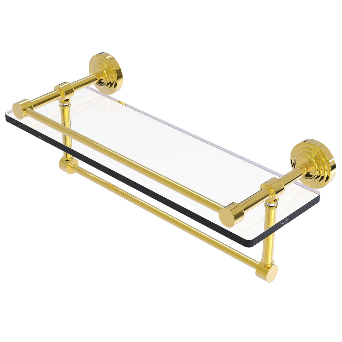 Allied Brass 16 in. L x 5 in. H x 5 in. W Gallery Clear Glass Bathroom Shelf with Towel Bar, Polished Nickel