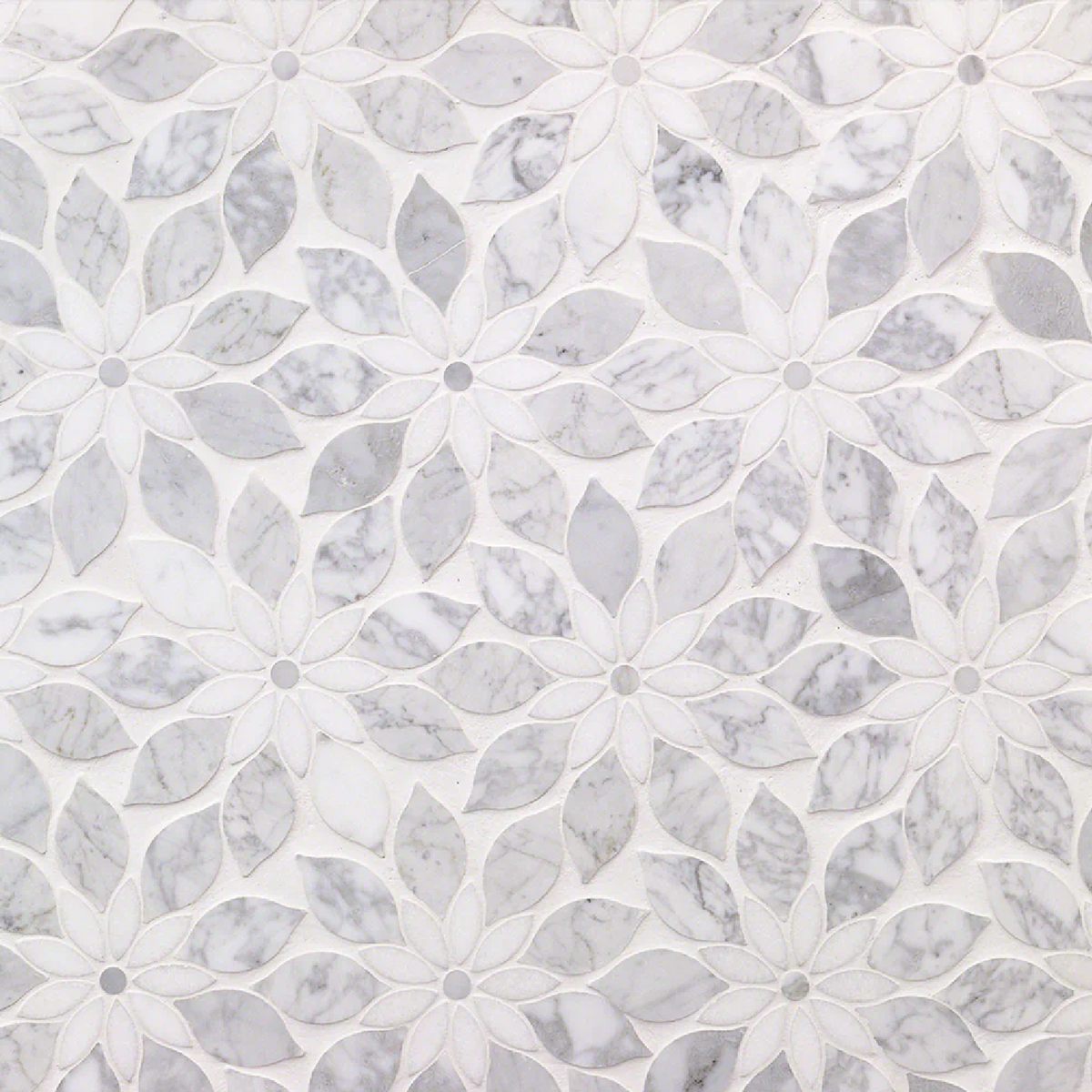 Wildflower Winds Breath White Thassos and Carrara Marble Polished Tile