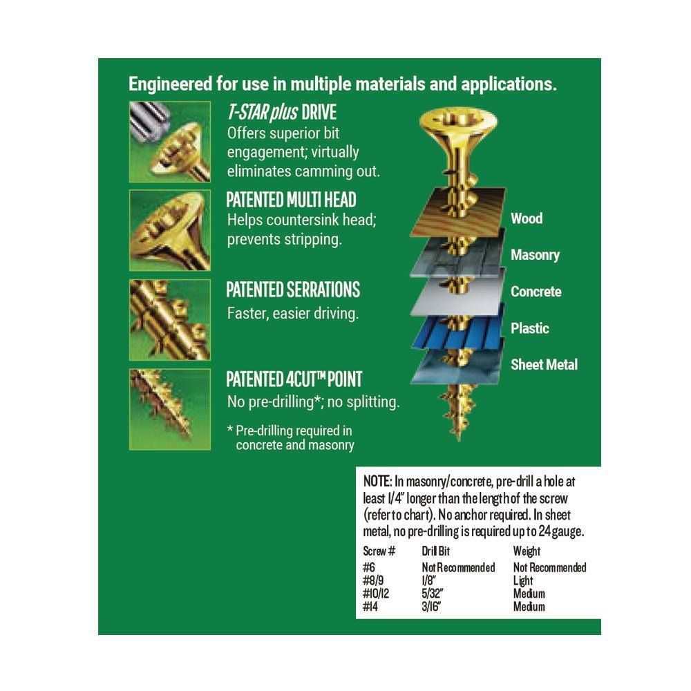 #8 x 1-1/2 in. T-Star Plus Drive Flat-Head Partial Thread Yellow Zinc Coated Multi-Material Screw (197 per Box)
