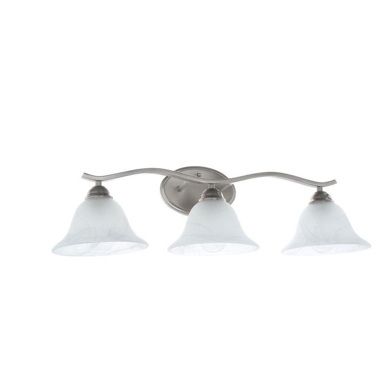 Andenne 3-Light Brushed Nickel Vanity Light with Bell Shaped Marbleized Glass Shades