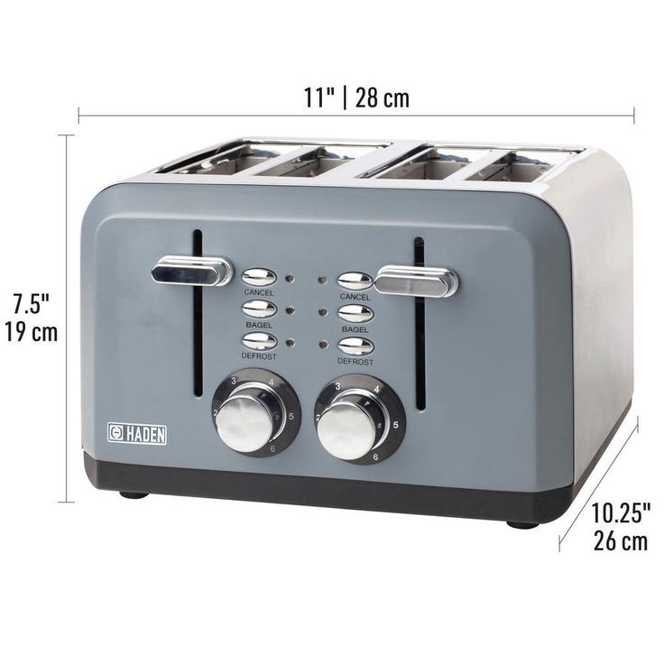 Perth 1500W 4-Slice Wide Slot Slate Grey Toaster with Removable Crumb Tray and Adjustable Settings