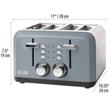 Perth 1500W 4-Slice Wide Slot Slate Grey Toaster with Removable Crumb Tray and Adjustable Settings