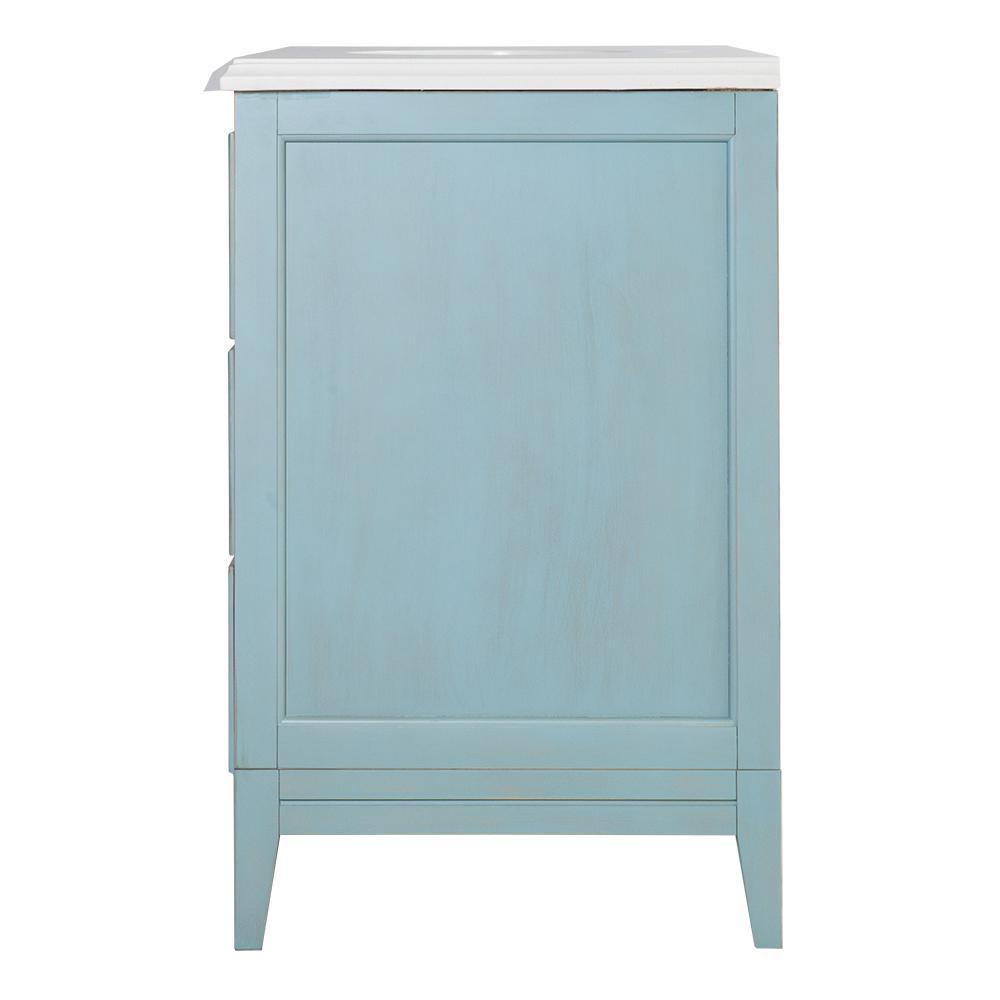 Chennai 37 in. W Single Vanity in Blue Wash with Engineered Stone Vanity Top in Crystal White with White Sink - Super Arbor