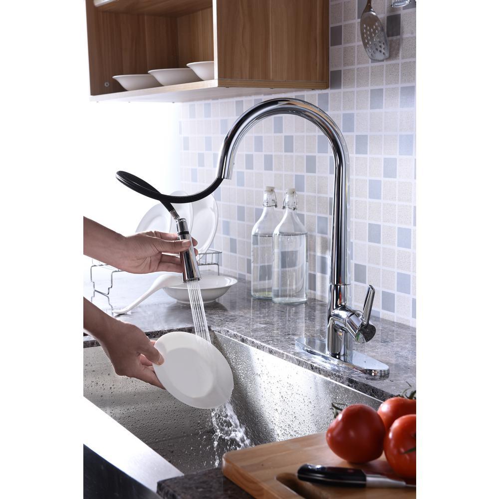 Orbital Single-Handle Pull-Down Sprayer Kitchen Faucet in Polished Chrome - Super Arbor