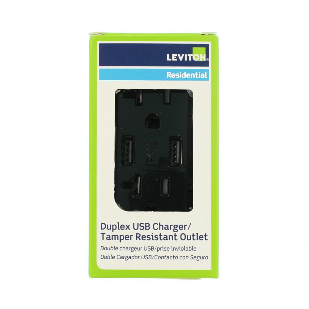 Decora 20 Amp Tamper Resistant Duplex Outlet and 3.6 Amp USB Outlet Charger, Black - Super Arbor