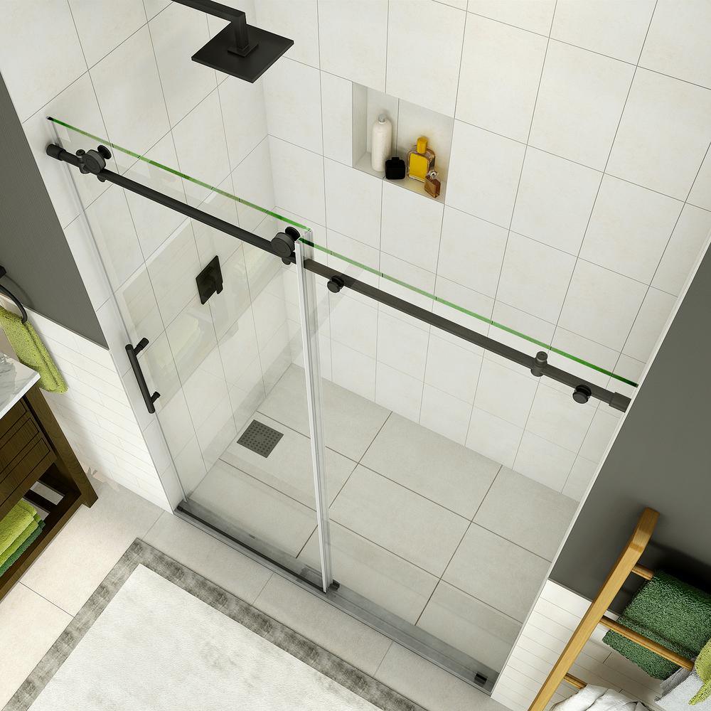 Coraline 56 in. to 60 in. x 76 in. Frameless Sliding Shower Door in Matte Black - Super Arbor