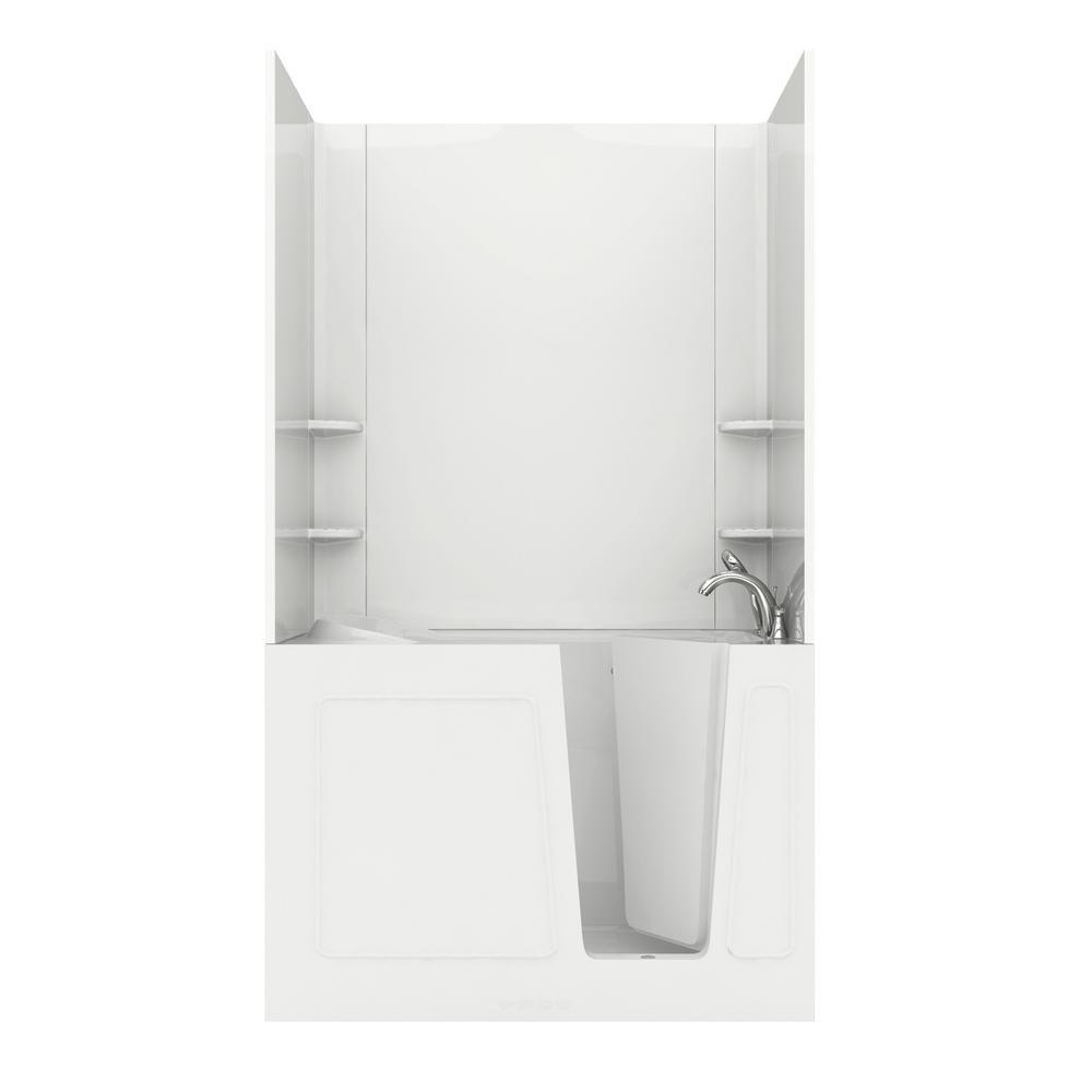 Rampart Nova Heated 5 ft. Walk-in Whirlpool and Air Bathtub with Flat Easy Up Adhesive Wall Surround in White - Super Arbor