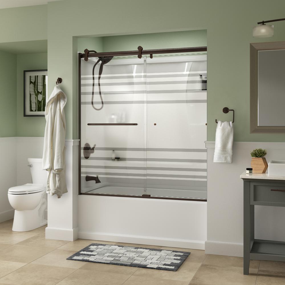 Simplicity 60 x 58-3/4 in. Frameless Contemporary Sliding Bathtub Door in Nickel with Transition Glass - Super Arbor