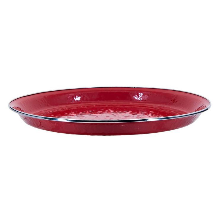 20 in. Solid Red Enamelware Round Serving Tray