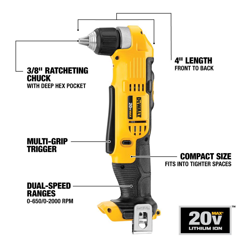 3/8 in. 20-Volt MAX Lithium-Ion Cordless Right Angle Drill with Bonus Compact Battery Pack 3.0 Ah - Super Arbor