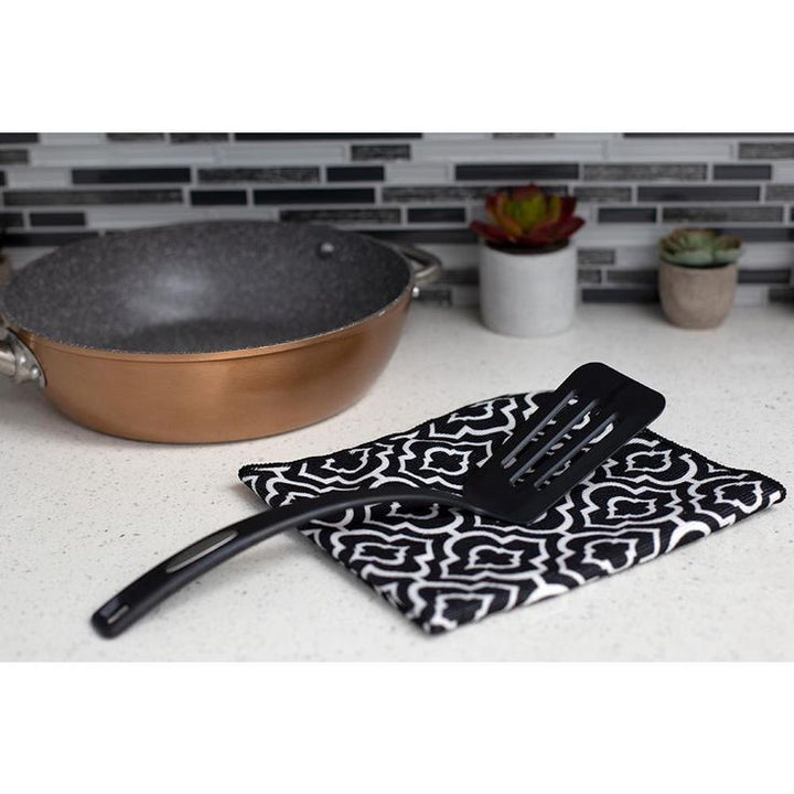 Nylon Black Flexible Non-Stick Slotted Spatula with Curved Handle