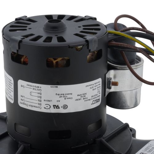 Fasco A165 inducer motor - label view (Type: Permanent Split Capacitor; Voltage: 115V)