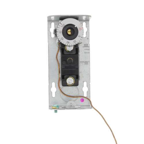 Johnson Controls A19ABA-45C temperature controller - label view (Differential: Adjustable; Application: Remote Bulb Temperature)