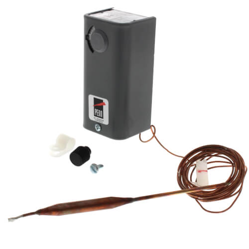 Johnson Controls A19ABC-24C temperature controller - front view (Differential: Adjustable, 3°F to 12°F; Application: Remote Bulb Temperature, Cooling)