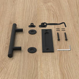 12 in. Steel Black Powered Ladder Sliding Barn Door Handle with Hook Lock Latch - Super Arbor