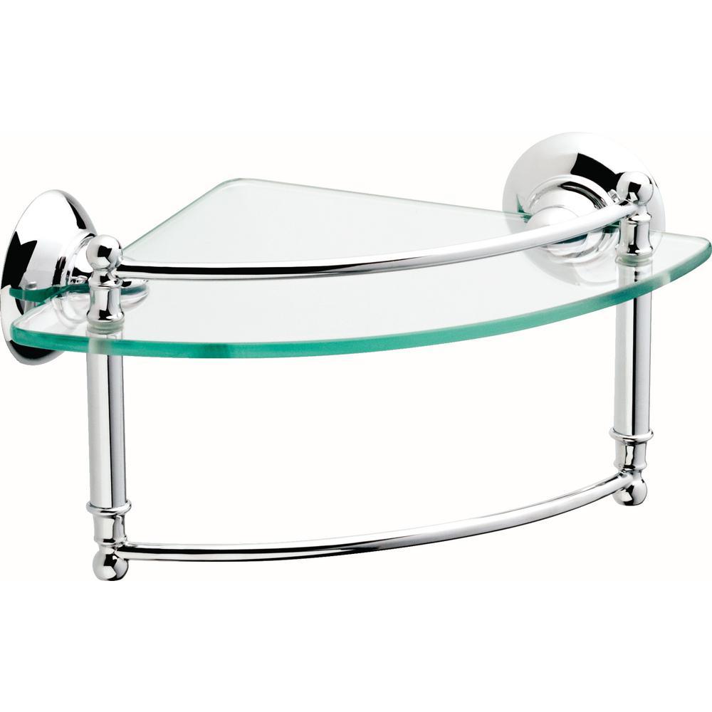 8 in. W Glass Corner Shelf with Hand Towel Bar in Brushed Nickel - Super Arbor