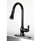 Kingston Brass American Classic Oil-Rubbed Bronze 1-Handle Deck-Mount Pull-Down Handle Kitchen Faucet (Deck Plate Included)