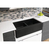 Farmhouse Apron Front Quartz Composite 34 in. Double Bowl Kitchen Sink in Black - Super Arbor