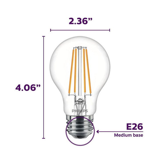 Philips 40-Watt Equivalent A19 Dimmable Energy Saving Clear Glass Indoor/Outdoor LED Light Bulb Daylight (5000K) (4-Pack)