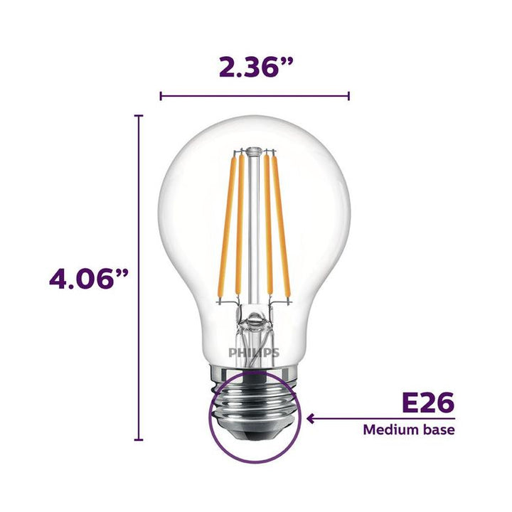 Philips 40-Watt Equivalent A19 Dimmable Energy Saving Clear Glass Indoor/Outdoor LED Light Bulb Daylight (5000K) (4-Pack)