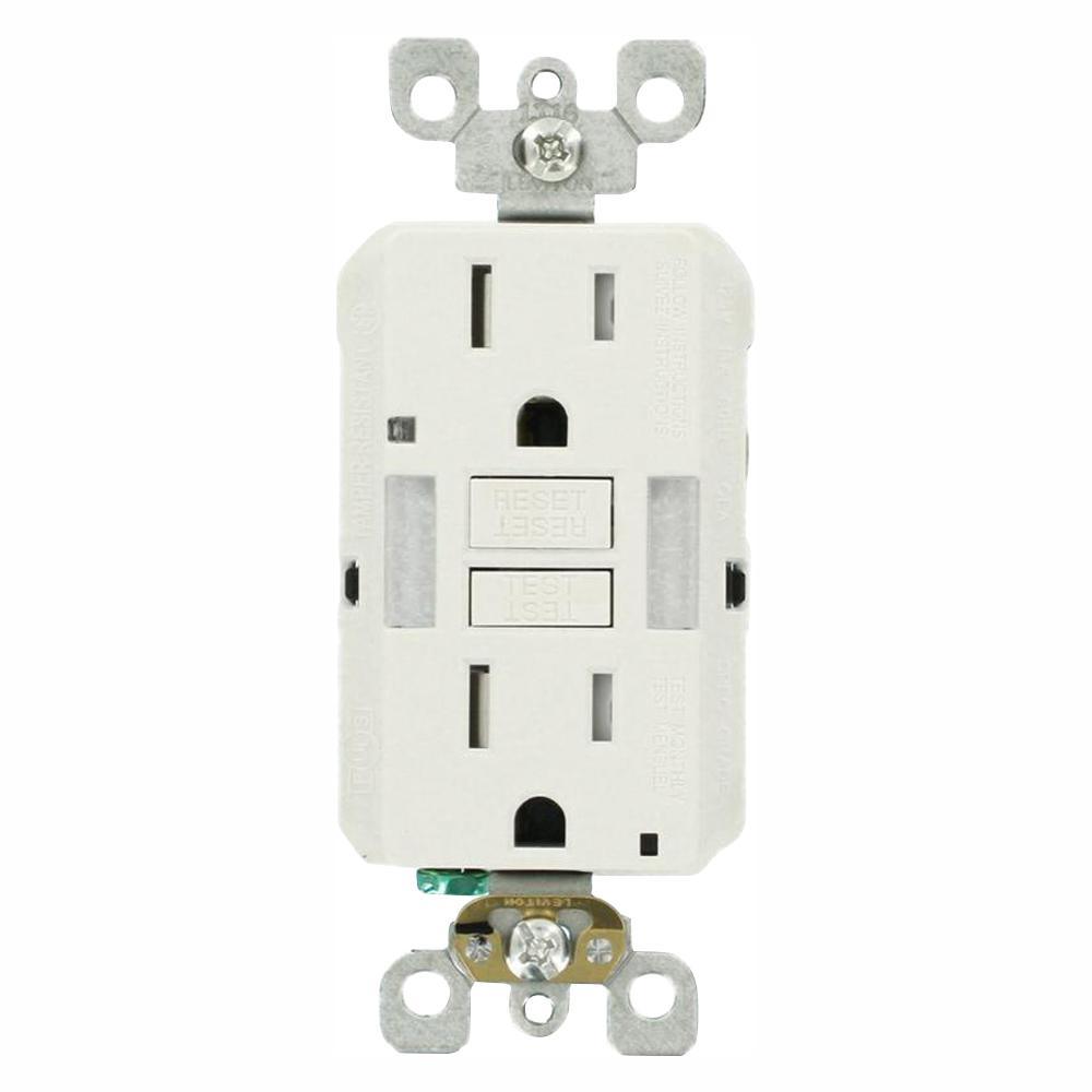 15 Amp Self-Test SmartlockPro Combo Duplex Guide Light and Tamper Resistant GFCI Outlet, White - Super Arbor