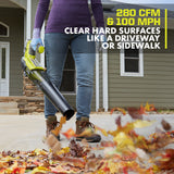 RYOBI ONE+ 18V Cordless Jet Fan Leaf Blower Kit, 100 MPH, 280 CFM, Variable Speed, with 4Ah Battery & Charger