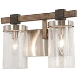 Bridlewood 2-Light Stone Grey with Brushed Nickel Bath Light with Clear Seedy Glass
