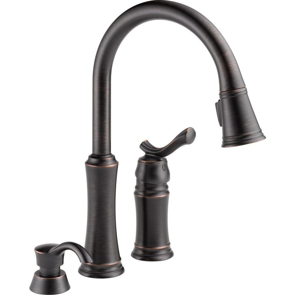 Lakeview Single-Handle Pull-Down Sprayer Kitchen Faucet with Soap Dispenser in Stainless - Super Arbor