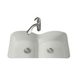 Langlade Smart Divide Undermount Cast Iron 33 in. 6-Hole Double Bowl Kitchen Sink in White - Super Arbor