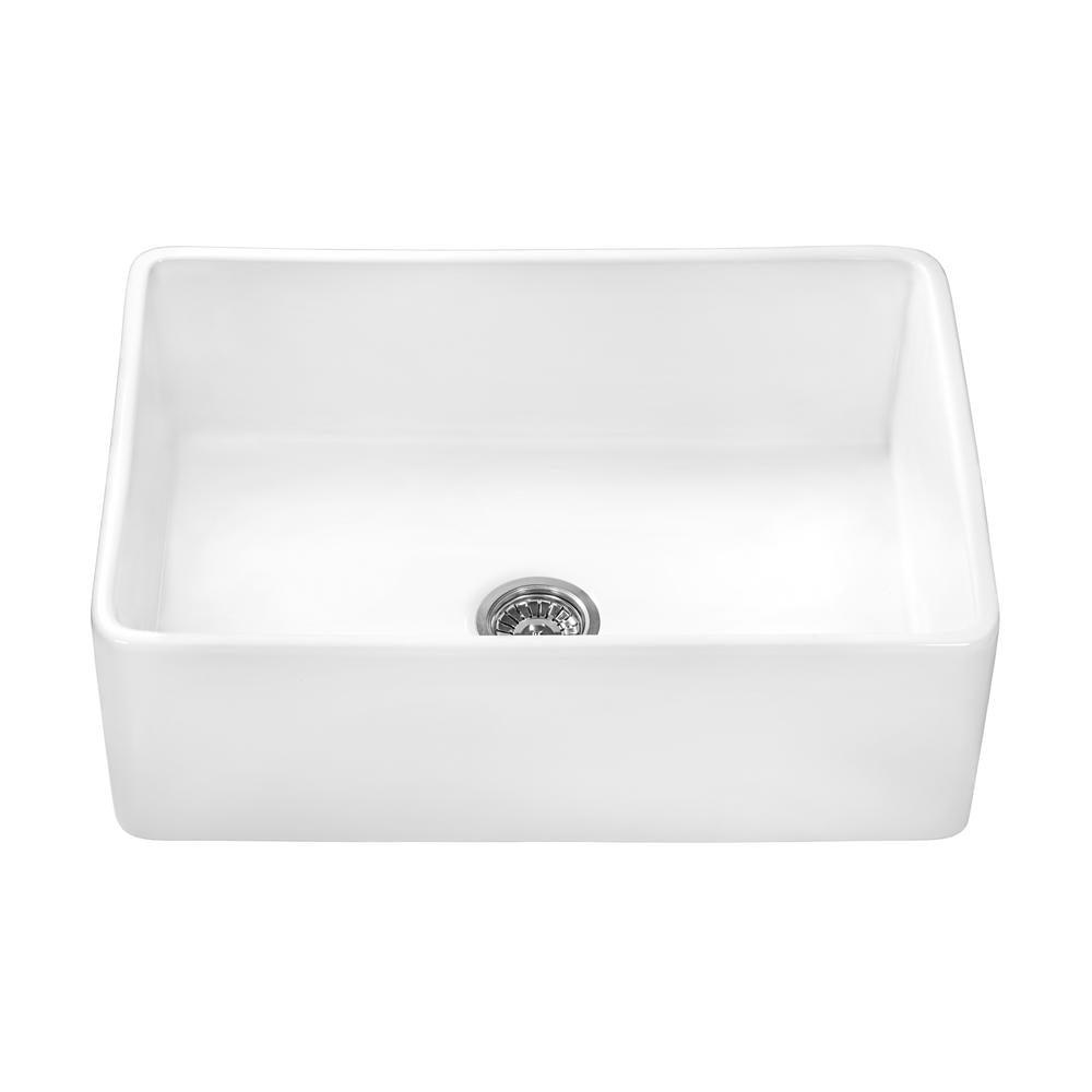 30 in. x 20 in. Fireclay Reversible Farmhouse Apron-Front Single Bowl Kitchen Sink in White - Super Arbor