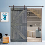 K Series 42 in. x 84 in. Gray Knotty Pine Wood Interior Sliding Barn Door with Hardware Kit - Super Arbor